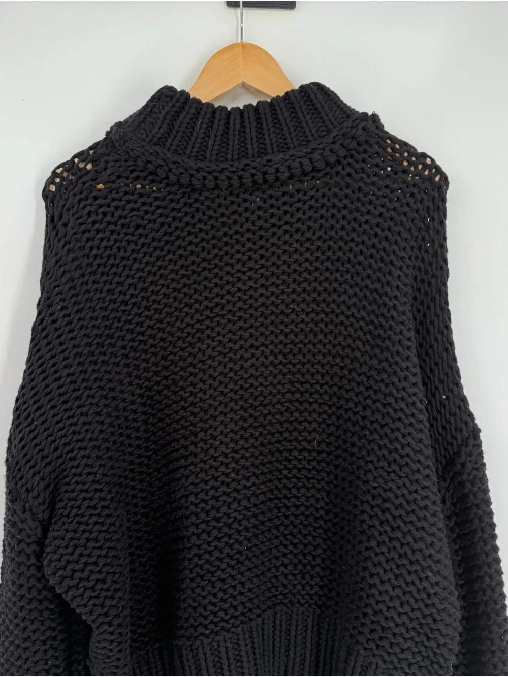 Free People Womens Sweater My Only Sunshine Size L Black Chunky Knit Mock Neck